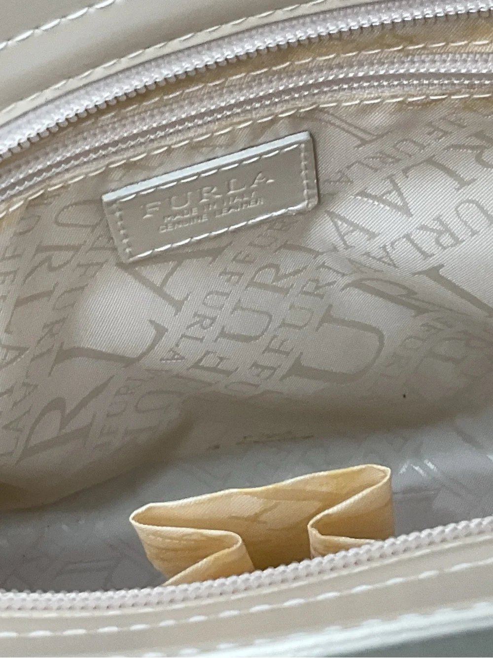 Furla Cream Leather Satchel with Top Handles